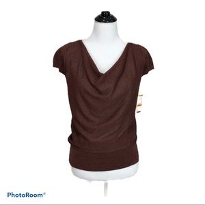 INC burgundy cap sleeve cowl neck glittery pullover top